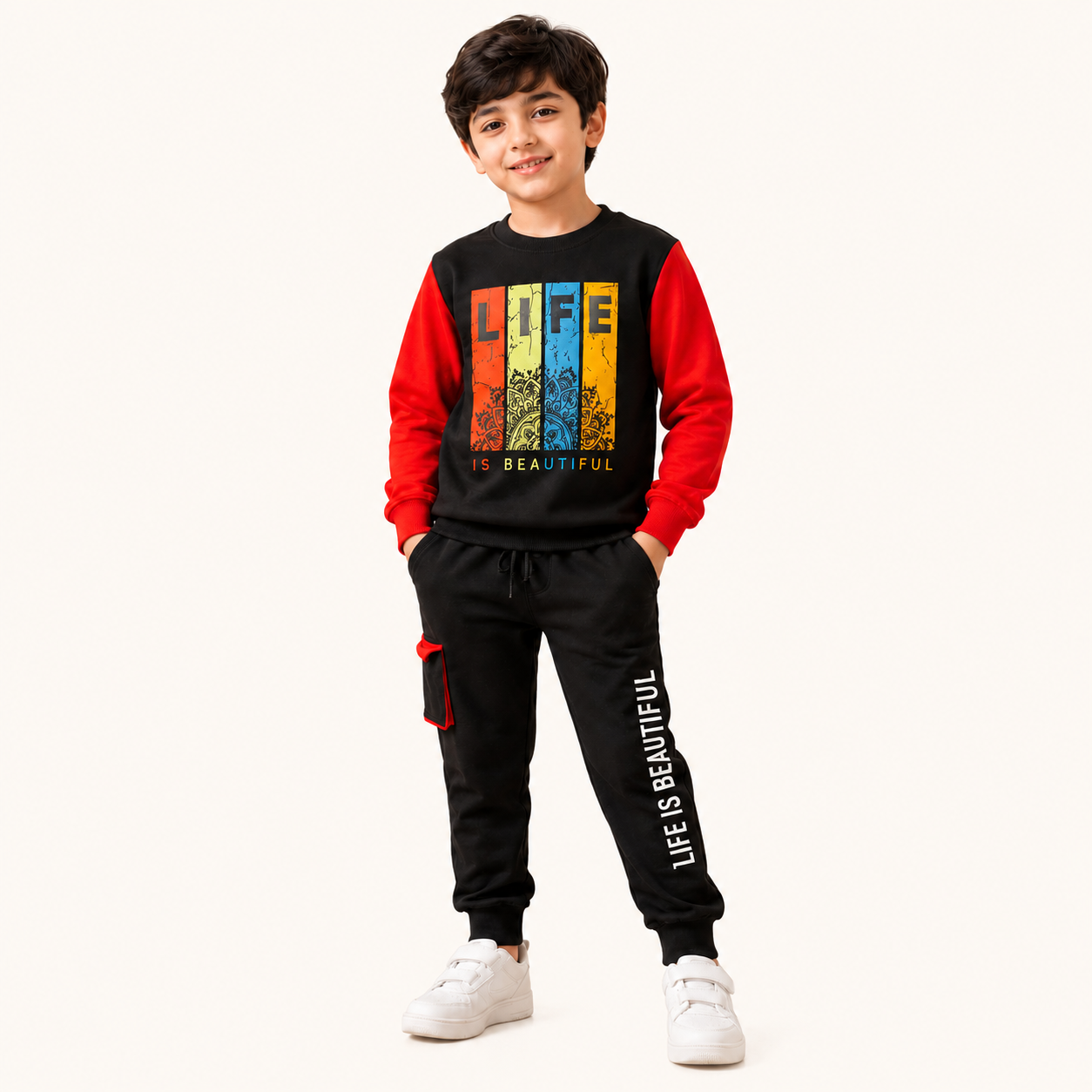 Boys Black & Red Winter Tracksuit