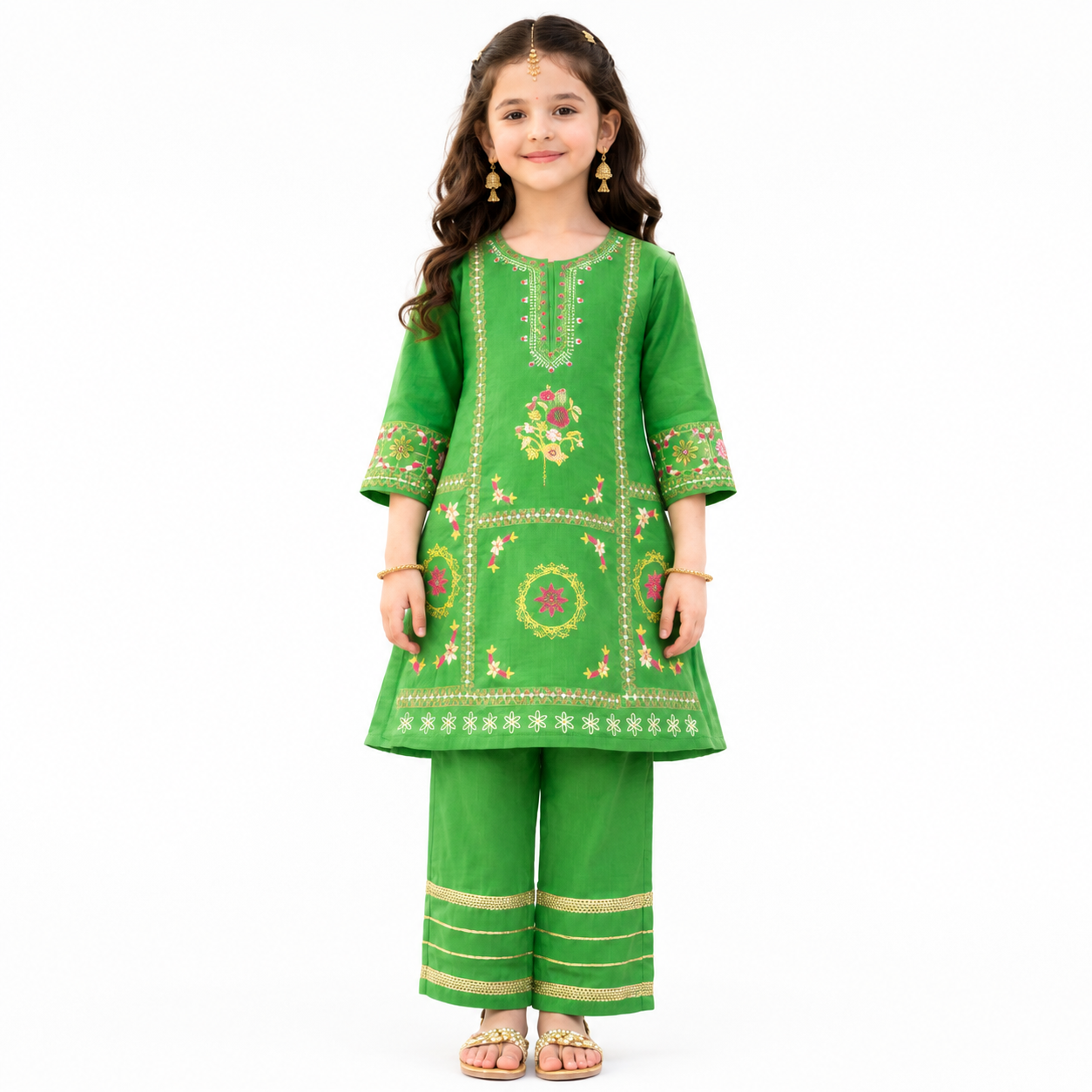 TinySoul Green Embroidered Girls 2 Piece Suit