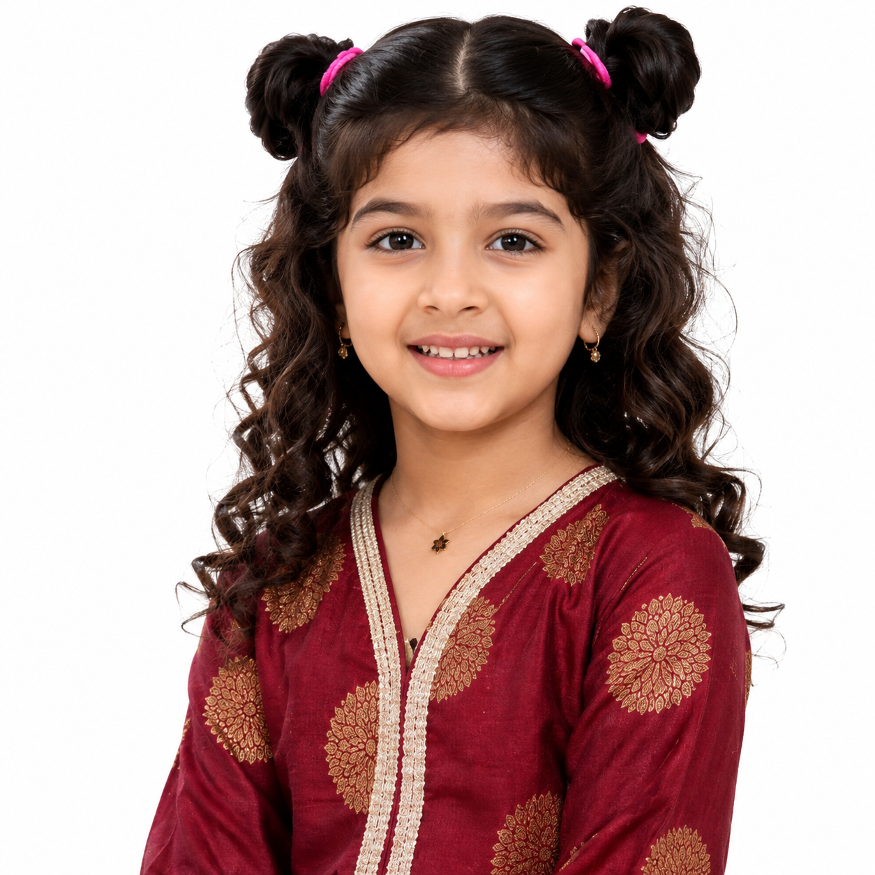 Girls Maroon Banarsi Kurta Trouser Set – Ethnic Festive Wear for Girls — alternate view