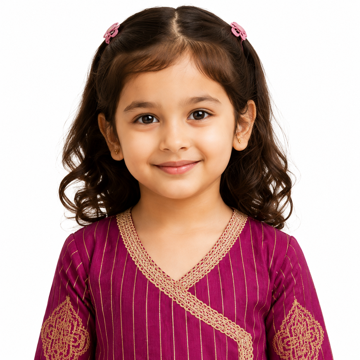 Girls Purple Kurti with Golden Sharara Set — alternate view