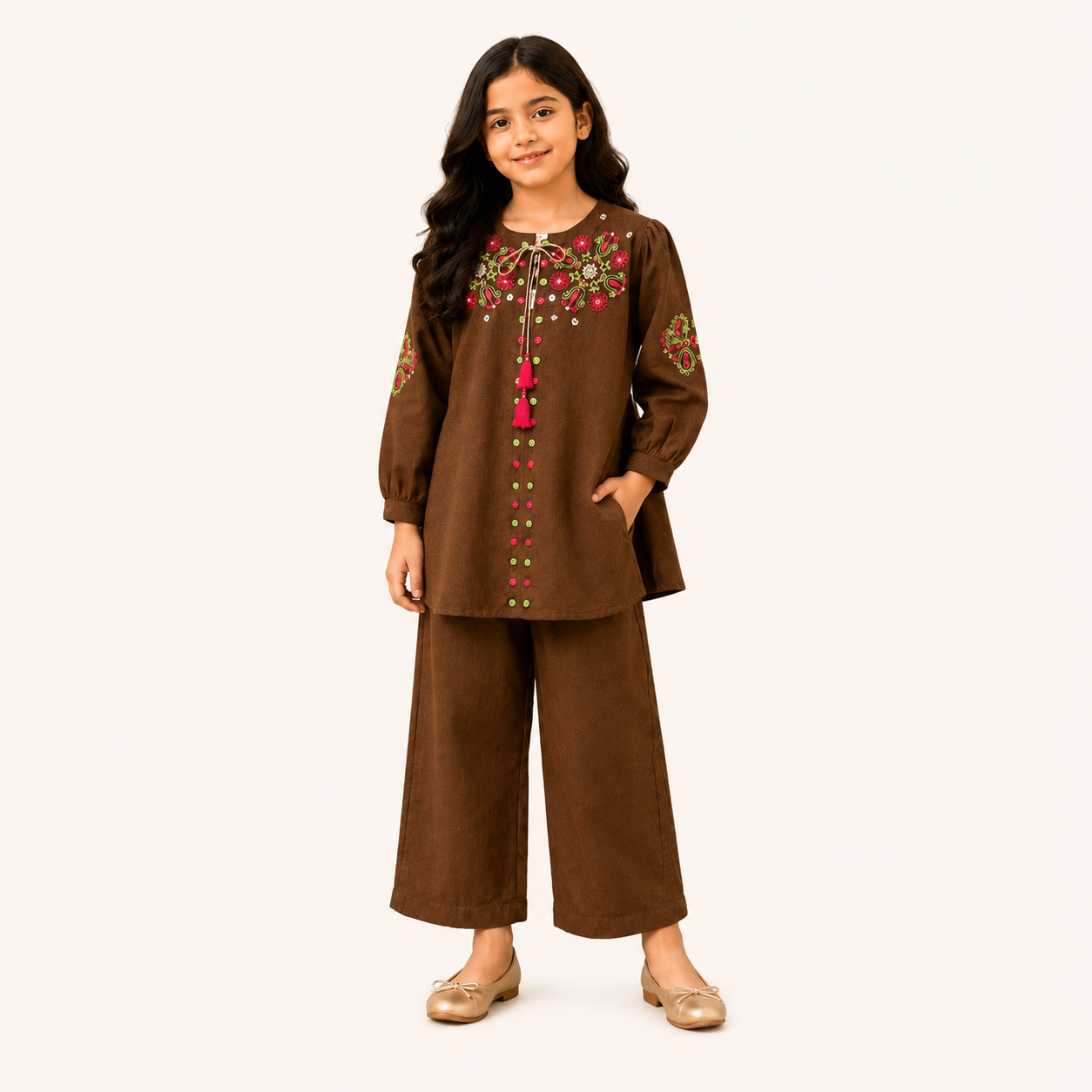 Girls Stylish Corduroy Co-ord Set – Brown