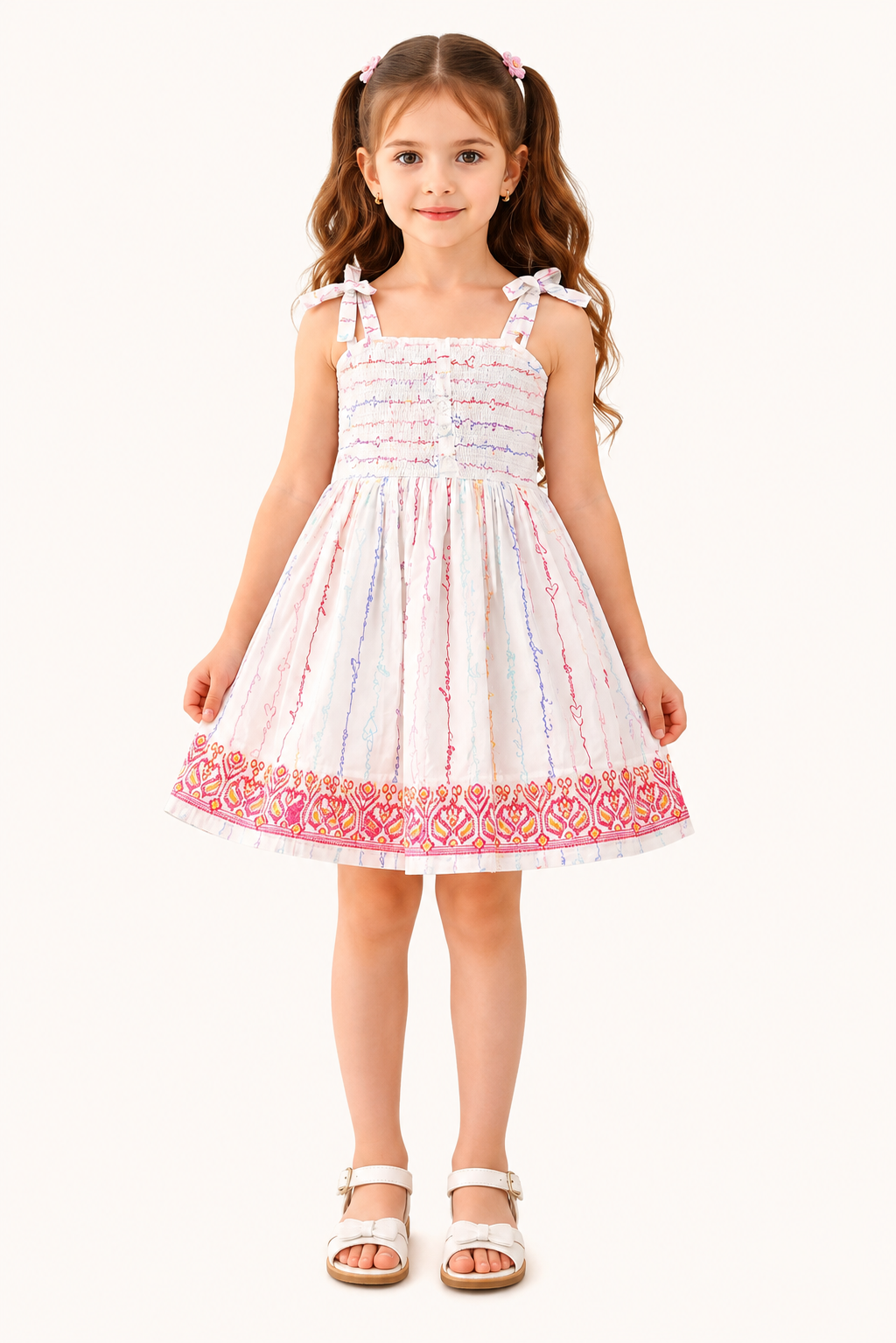Girls White Printed Frock Dress