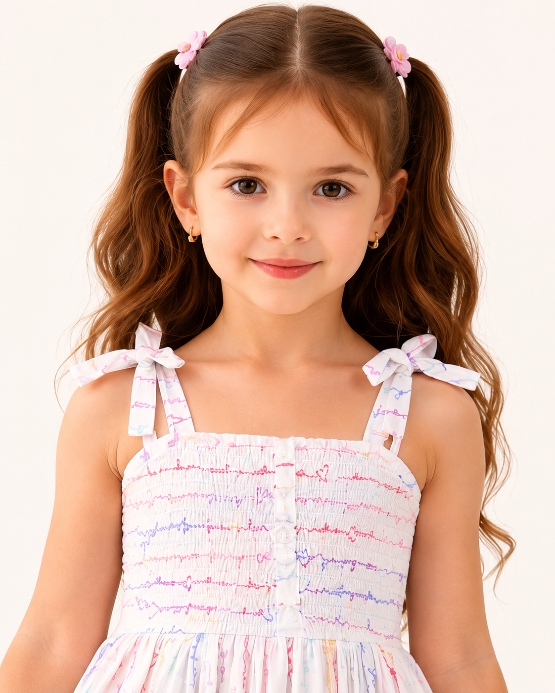 Girls White Printed Frock Dress — alternate view