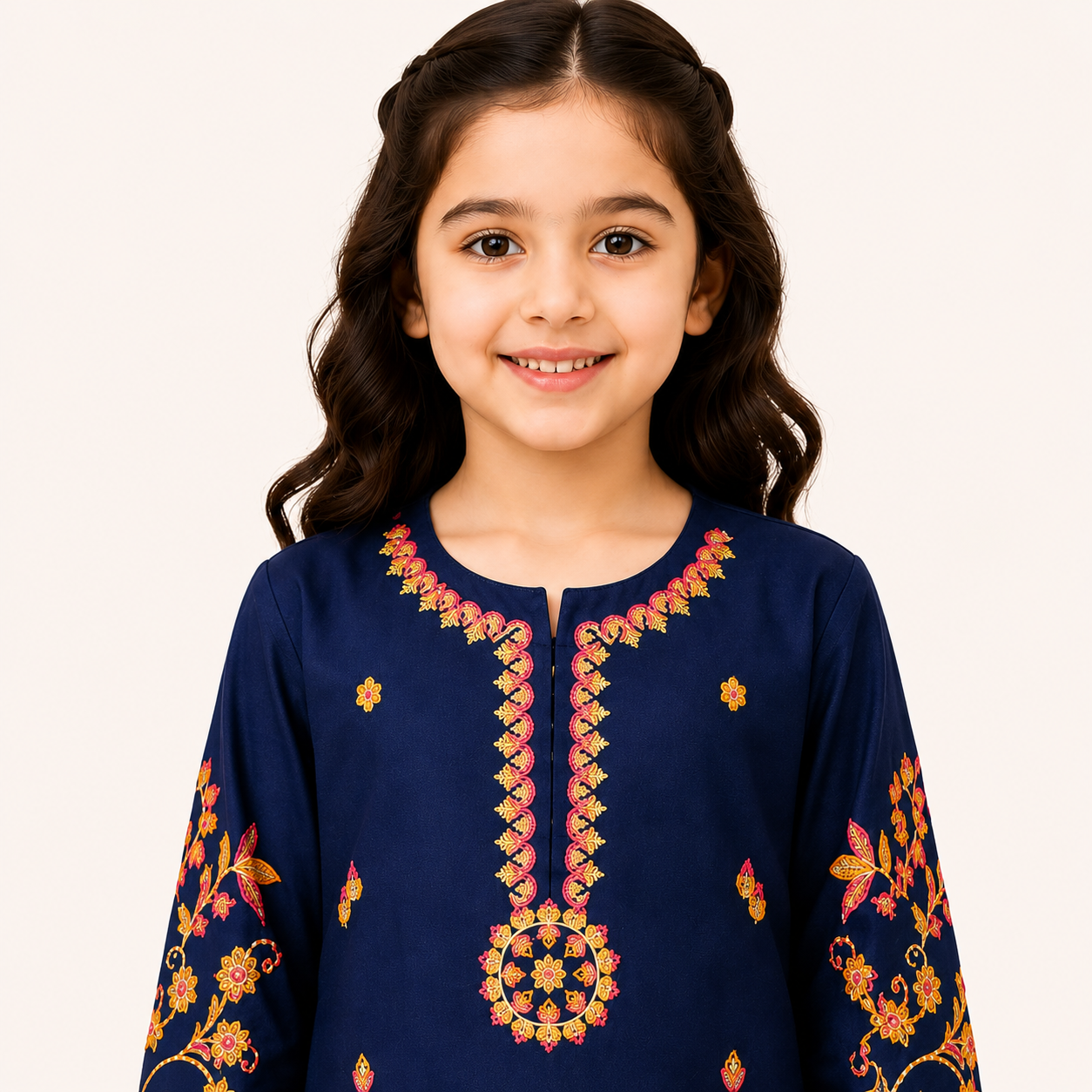 TinySoul Navy Blue Embroidered Girls 2 Piece Suit — alternate view