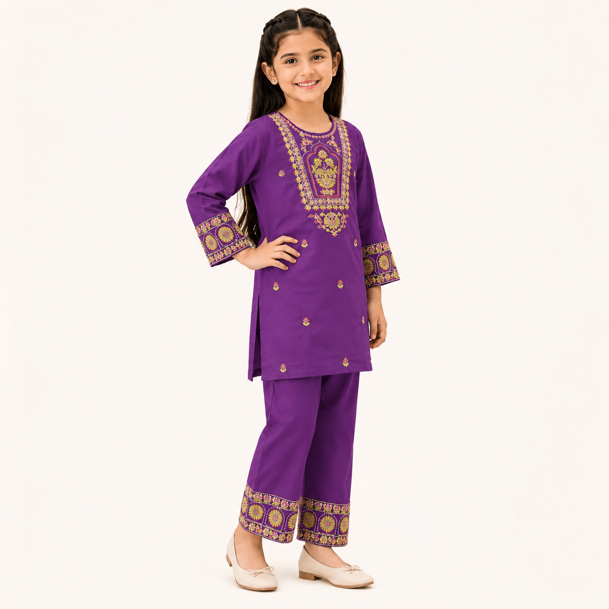 TinySoul Purple Embroidered Girls 2 Piece Suit